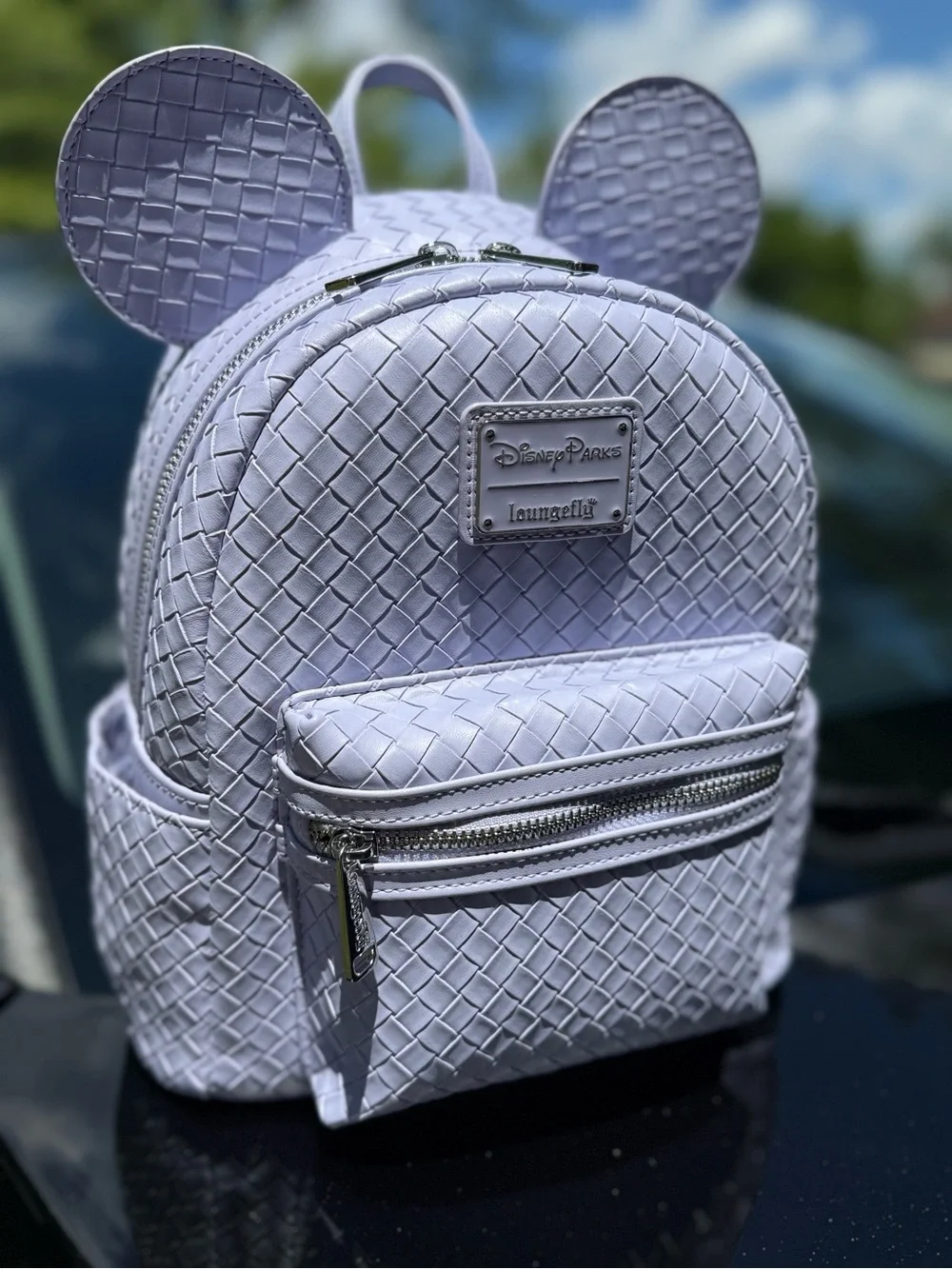 Loungefly Lavender Woven Faux Leather Mini Backpack with Ears